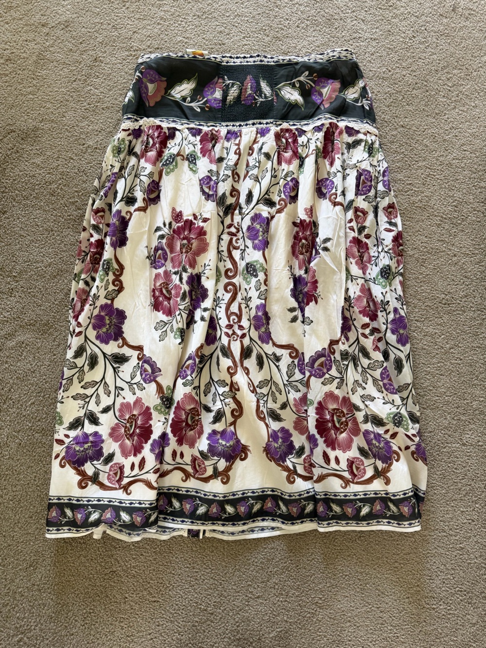Farm Rio Cream Rococo Flowers Lace Buttoned Midi Skirt - Picture 4 of 7